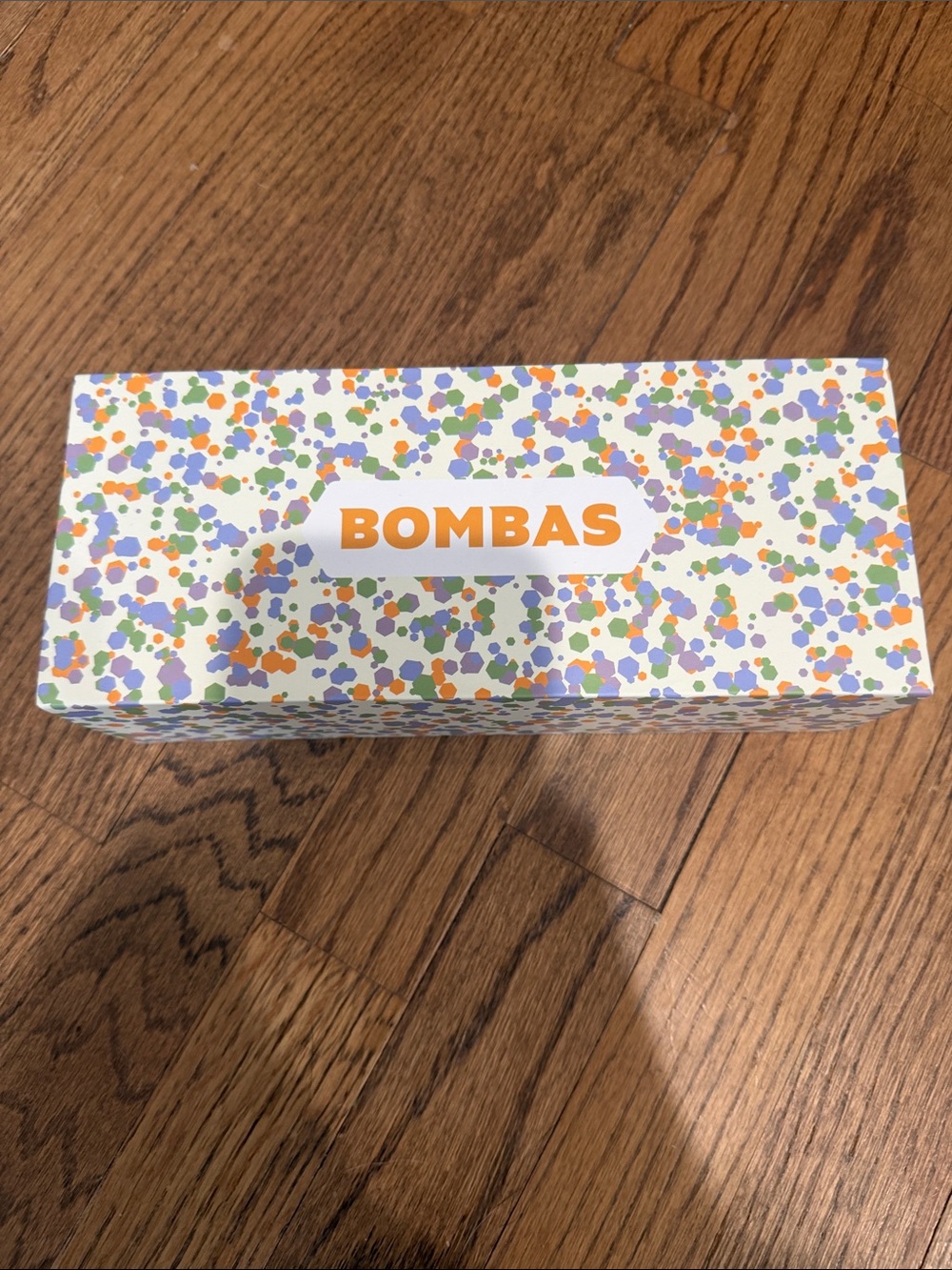 Bombas White Box with Orange Logo and Multicolor Confetti BNIB